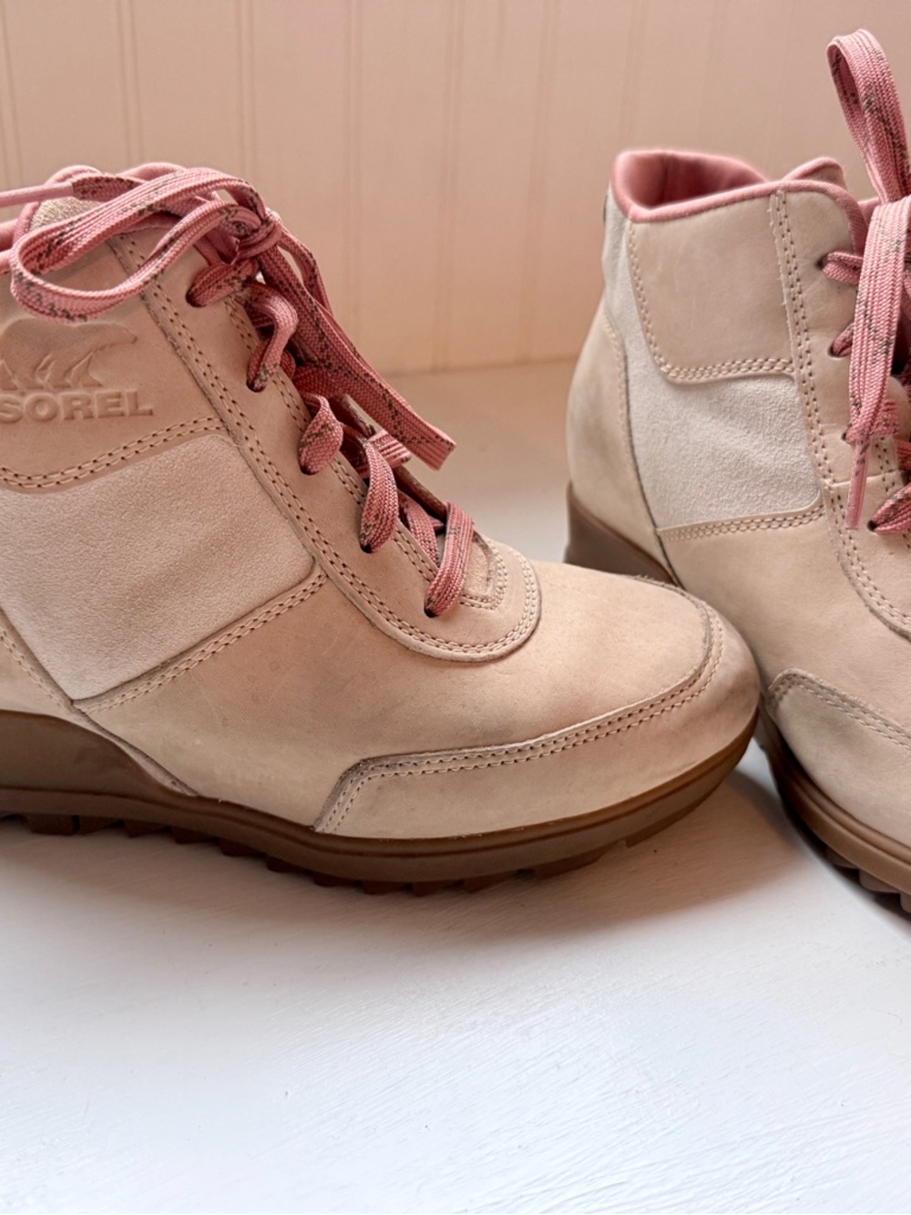 Sorel Women's Blush Suede Lace-Up Wedge Boots